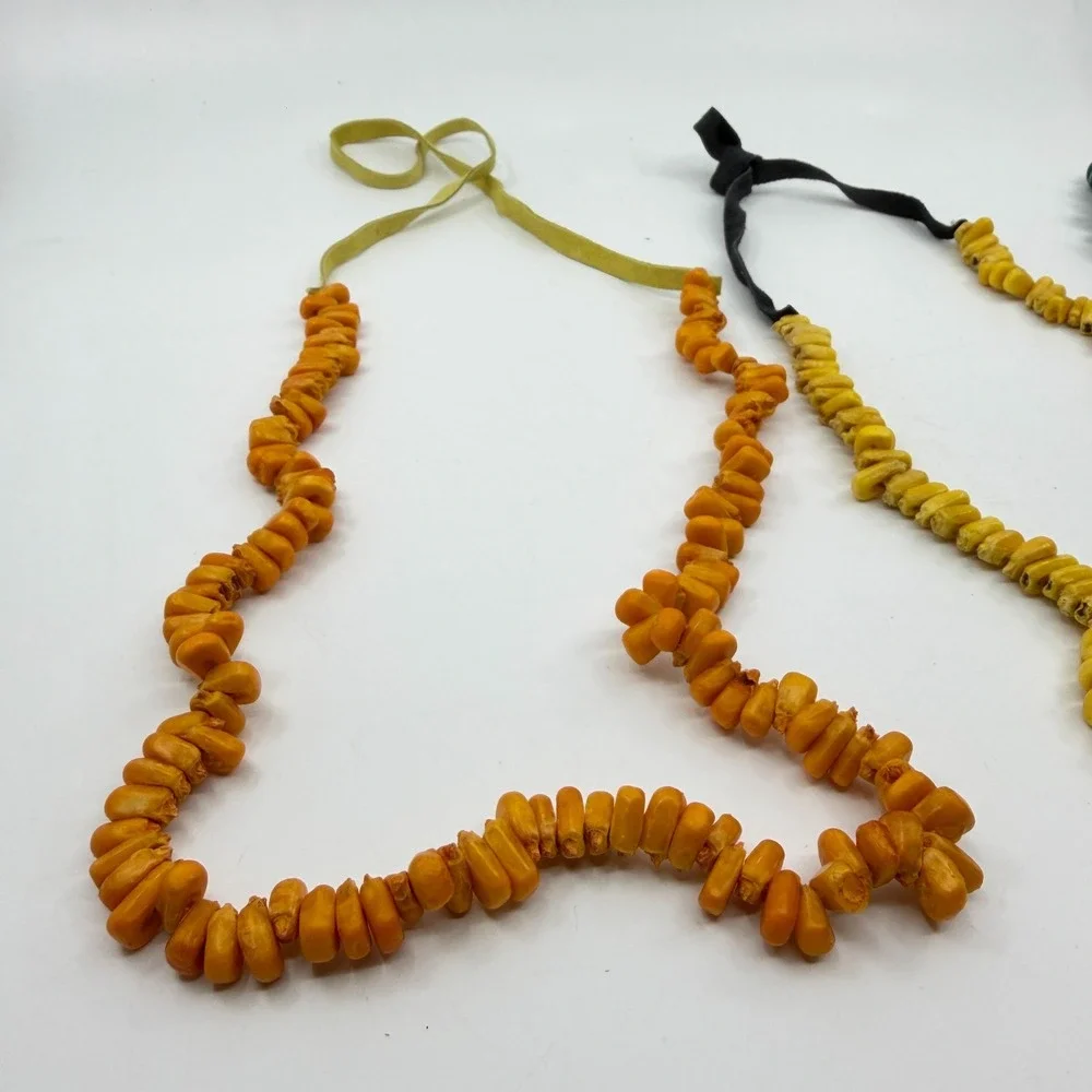 Necklace Lot 3 Vintage Boho Statement Chunky Bead Ribbon Tie Orange Yellow Green